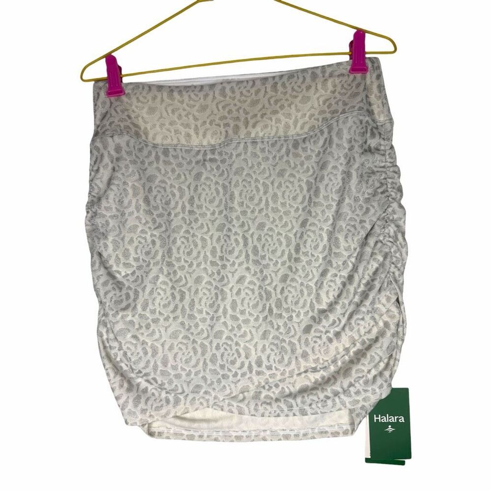 NEW Halara L Regular Metallic Silver Leopard Print Ruched Athletic Skort Built-I